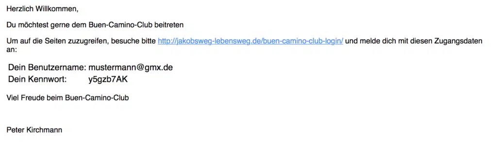 Buen-Camino-Club Danke Seite 5 Zugangsdatenbild
