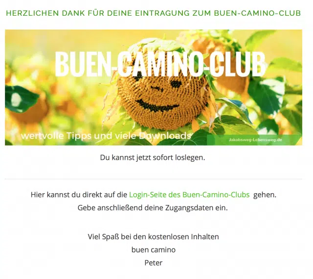 Buen Camino Club Hinweismail