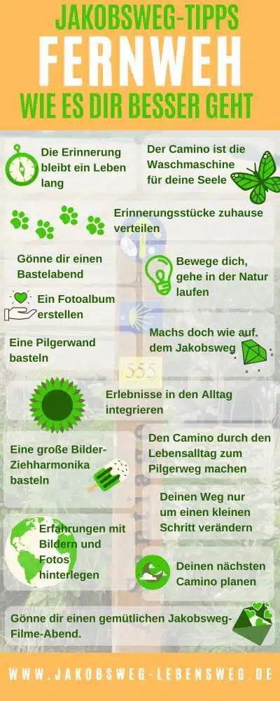 Fernweh: 11 Tipps, wie du deine Erlebnisse vom Jakobsweg im Alltag leben kannst 2 Infografik Fernweh