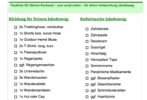 Buen Camino Club - Packliste