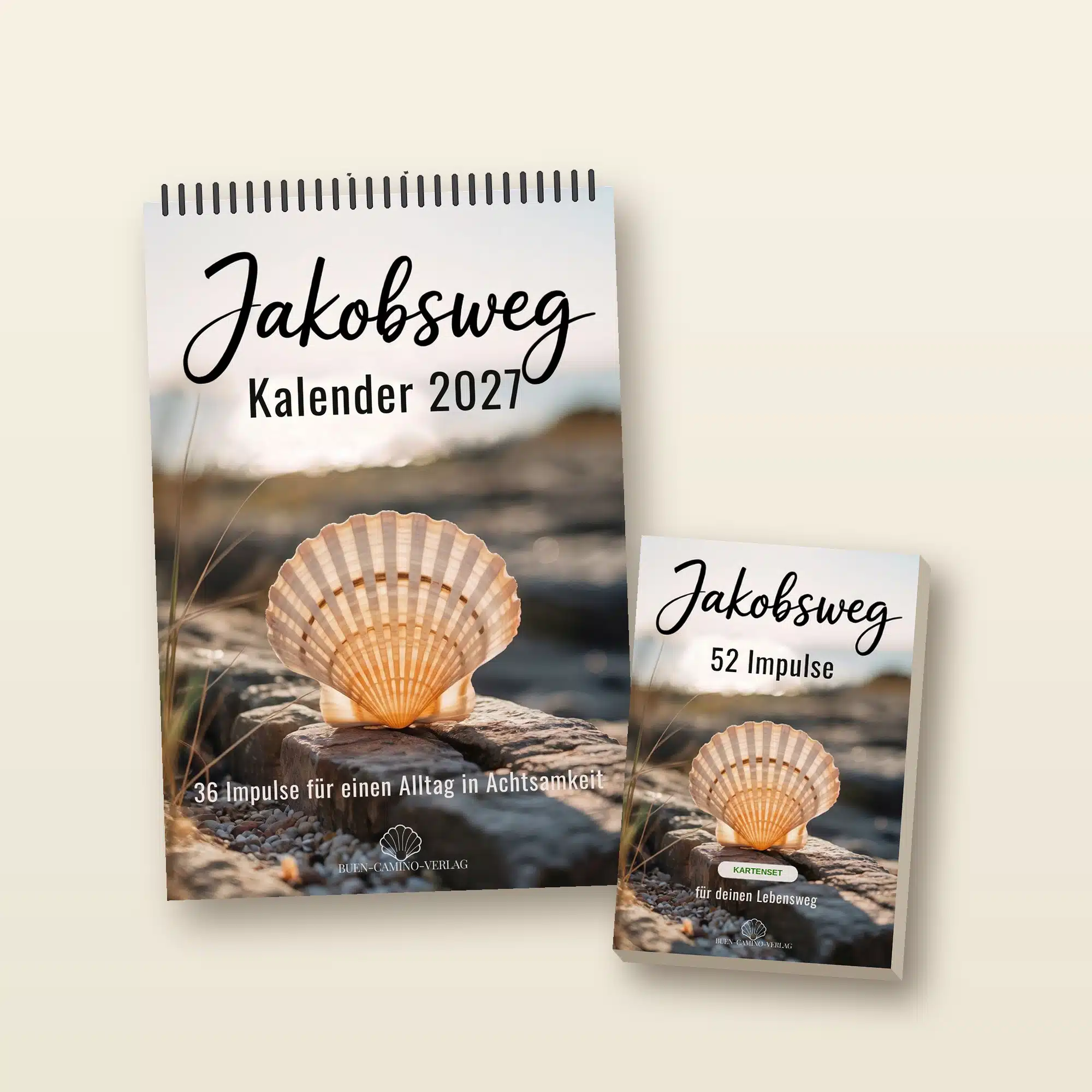 Set Camino durchs Jahr: Jakobsweg-Kalender 2027 und Kartenset 52 Jakobsweg-Impulse